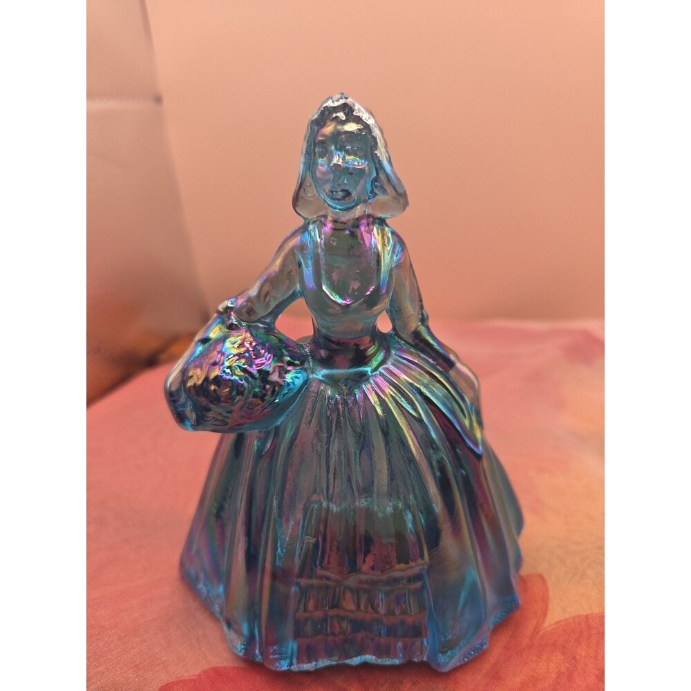 Vintage Wheaton Blue Carnival Glass Colonial/victorian Lady Figurine 5”